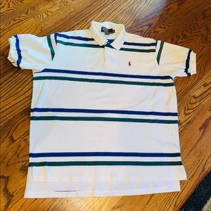 Mens cotton White short sleeve polo with Red and green stripe Size XL